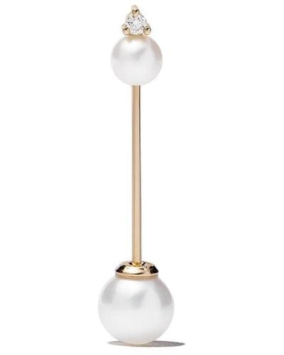 Mizuki 14kt 'Sea of Beauty' Goldohrring mit Perlen und einem Diamanten - Weiß