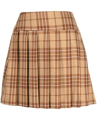 Chocoolate Check-print Pleated Skirt - Natural