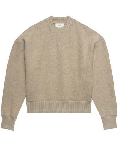 Ami Paris Fleece-Sweatshirt mit rundem Ausschnitt - Natur