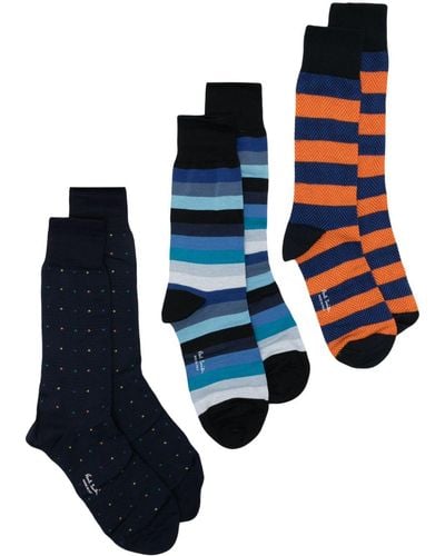 Paul Smith Mix-pattern Ankle Socks (pack Of Three) - Blue