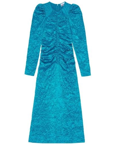Ganni Gekreukte Satijnen Midi-jurk - Blauw