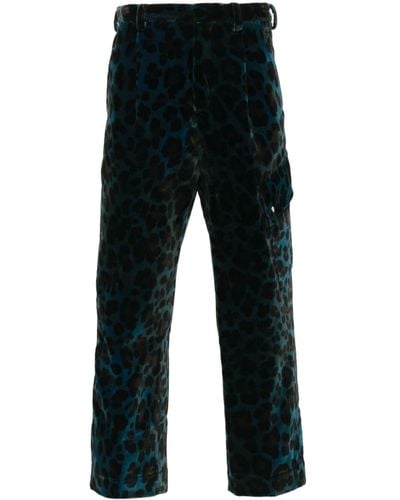 OAMC Combine Leopard-print Trousers - Blue