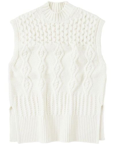 Closed Chunky-knit Long Vest - White