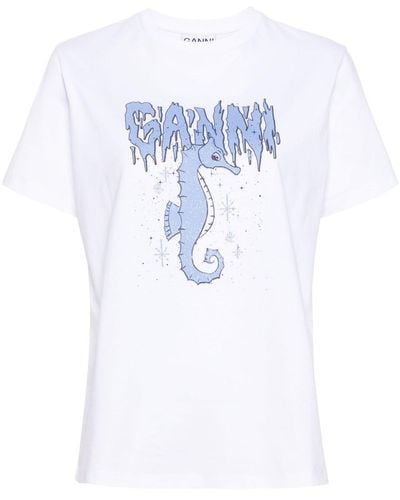 Ganni T-shirt Met Print - Blauw