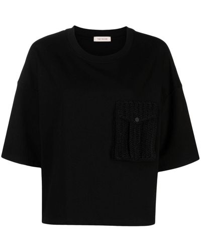 The Mannei Devos Crochet-pocket Stretch-cotton T-shirt - Black