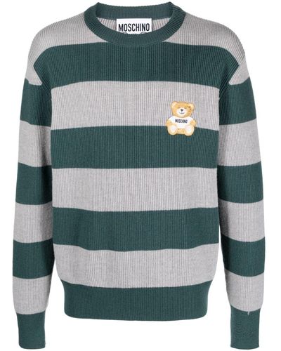 Moschino Teddy Bear-patch Striped Sweater - Green