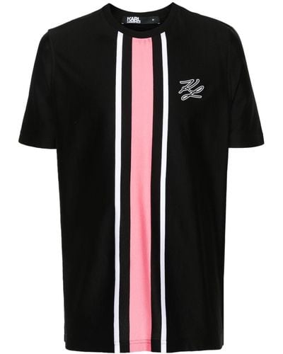 Karl Lagerfeld Gestreiftes T-Shirt mit Logo - Schwarz