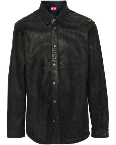 DIESEL Cracked Press-stud Shirt - Black