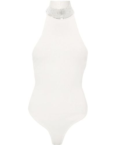 retroféte Maci Crystal-embellishment Bodysuit - White