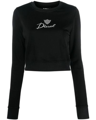 DIESEL Logo-embroidered Long-sleeved Top - Black
