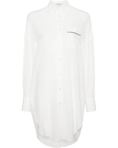 Brunello Cucinelli Monili-detail Silk Shirt - White