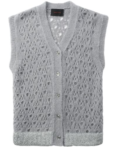 Simone Rocha Pointelle-knit Glittered Vest - Gray