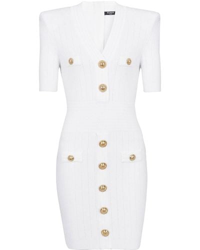 Balmain Knitted Button-embellished Minidress - White