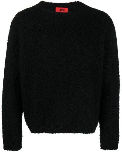 424 Crinkled Slash-neck Sweater - Black