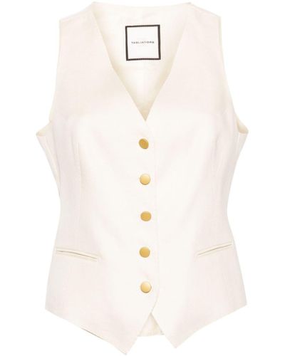 Tagliatore V-neck Linen Waistcoat - White
