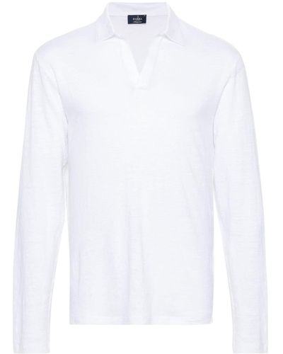 Barba Napoli Long-sleeve Linen Polo Shirt - White