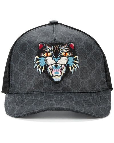 Gucci Gg Supreme Angry Cat Baseball Cap - Black