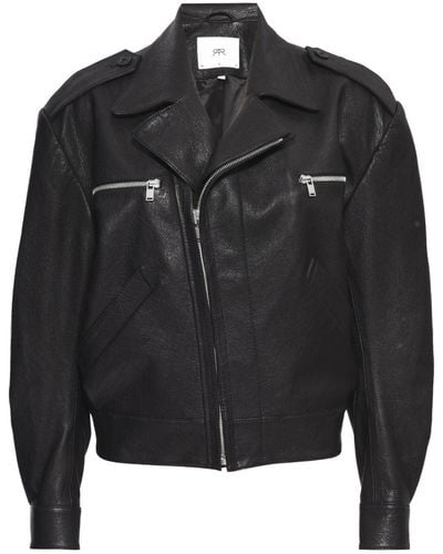 RTA Notched-lapels Leather Jacket - Black