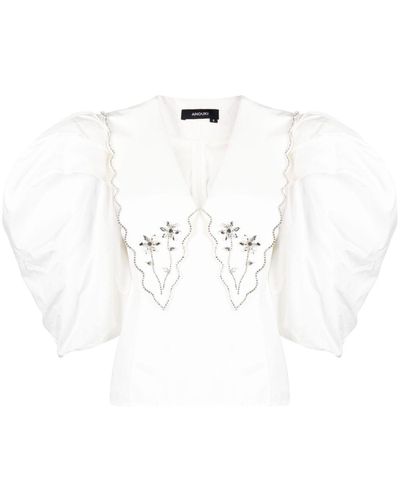 ANOUKI Crystal-embellished Puff-sleeved Blouse - White