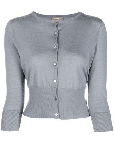 N.Peal Cashmere Round-neck Button-down Cardigan - Blue