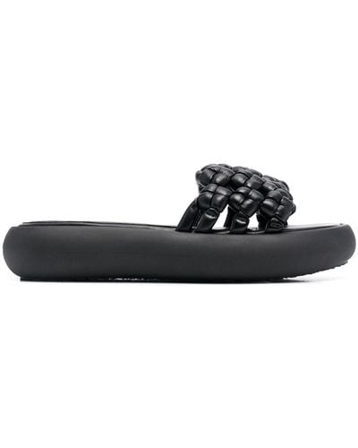 Vic Matié Woven Leather Platform Slides - Black