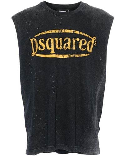 DSquared² Distressed-Trägershirt mit Logo-Print - Schwarz