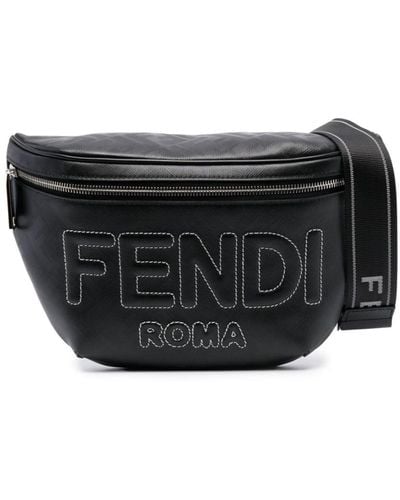 Fendi Logo Stitching Belt Bag - Men's - Calf Leather - Black