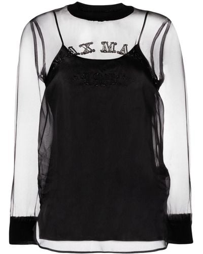 Max Mara Logo-embellished Long-sleeve Top - Black