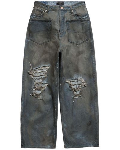 Balenciaga Distressed Wide-leg Jeans - Grey