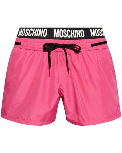 Moschino Logo-print Layer-waist Swim Shorts - Pink