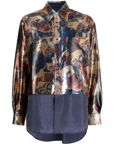 Toga Abstract-print Panelled Shirt - Blue