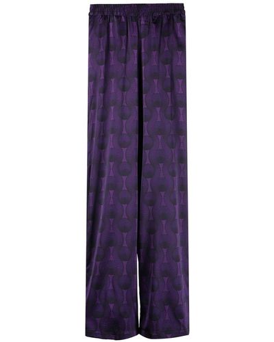 OZWALD BOATENG Elastic Waist Printed Silk Trousers - Purple