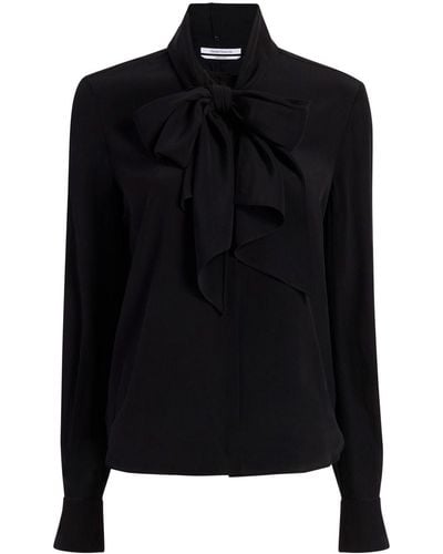 Another Tomorrow Pussy-bow Silk-crepe Blouse - Black