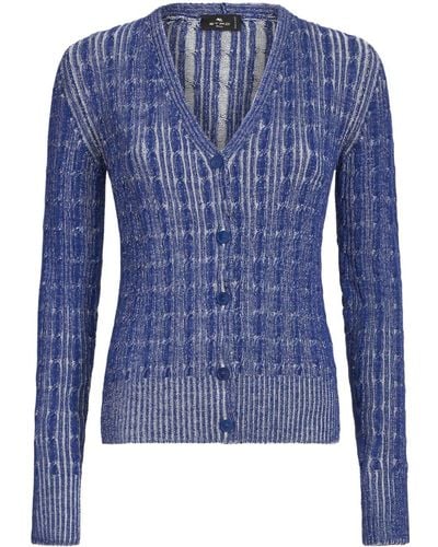 Etro Cable-knit Wool Cardigan - Blue