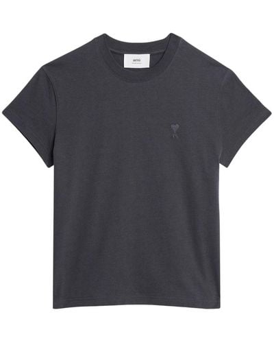 Ami Paris Embroidered-logo Short-sleeve T-shirt - Grey