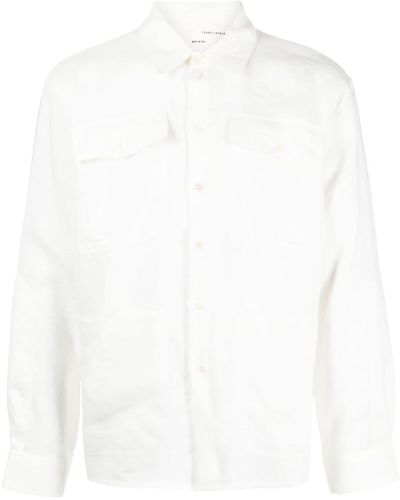 Isabel Benenato Flap-pocket Paneled Linen Shirt - White