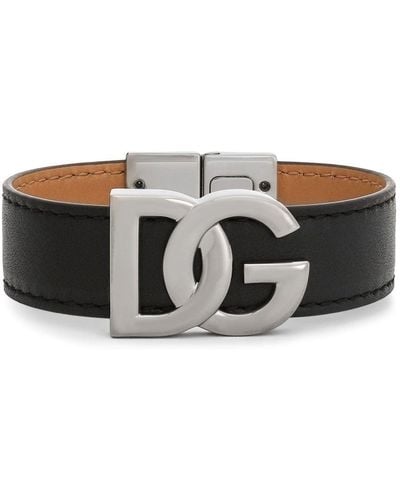 Dolce & Gabbana Bracelet en cuir de veau à logo DG - Noir
