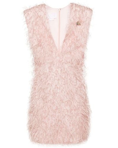 Genny Brooch-detail Fringed Minidress - Pink
