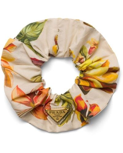 Prada Scrunchie Met Bloemenprint Met Logo - Geel