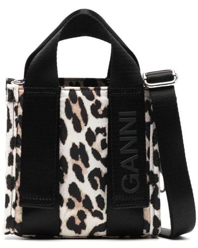 Ganni Mini Leopard-print Tote Bag - Black