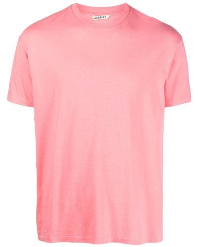 AURALEE Crew-neck Cotton T-shirt - Pink