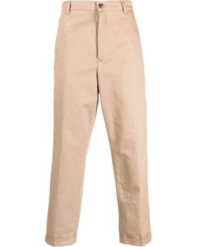 KENZO Logo-patch Straight-leg Trousers - Natural