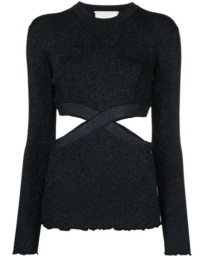 3.1 Phillip Lim Lurex Cut-out Knitted Top - Black