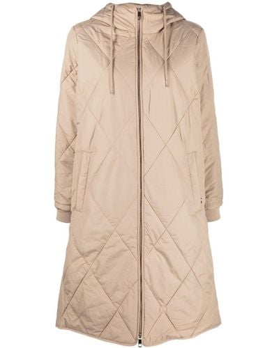 Tommy Hilfiger Diamond-quilted Hooded Coat - Natural