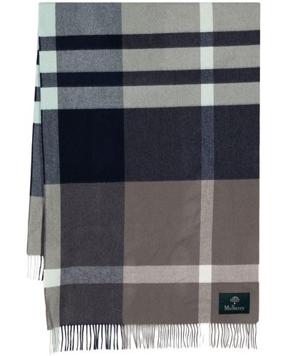 Mulberry Checked Merino-wool Scarf - Grey