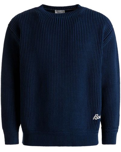 Bally Logo-embroidered Ribbed-knit Sweater - Blue