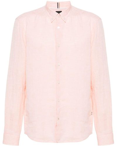 BOSS Textured Linen Shirt - ピンク