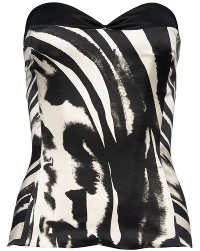 retroféte Vitus Zebra-print Silk-blend Top - Black