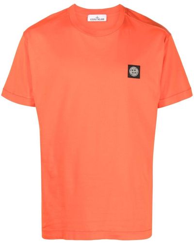 Stone Island Compass-patch Cotton T-shirt - Orange