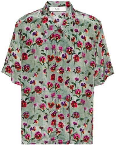 Séfr Noam Floral-print Shirt - グレー